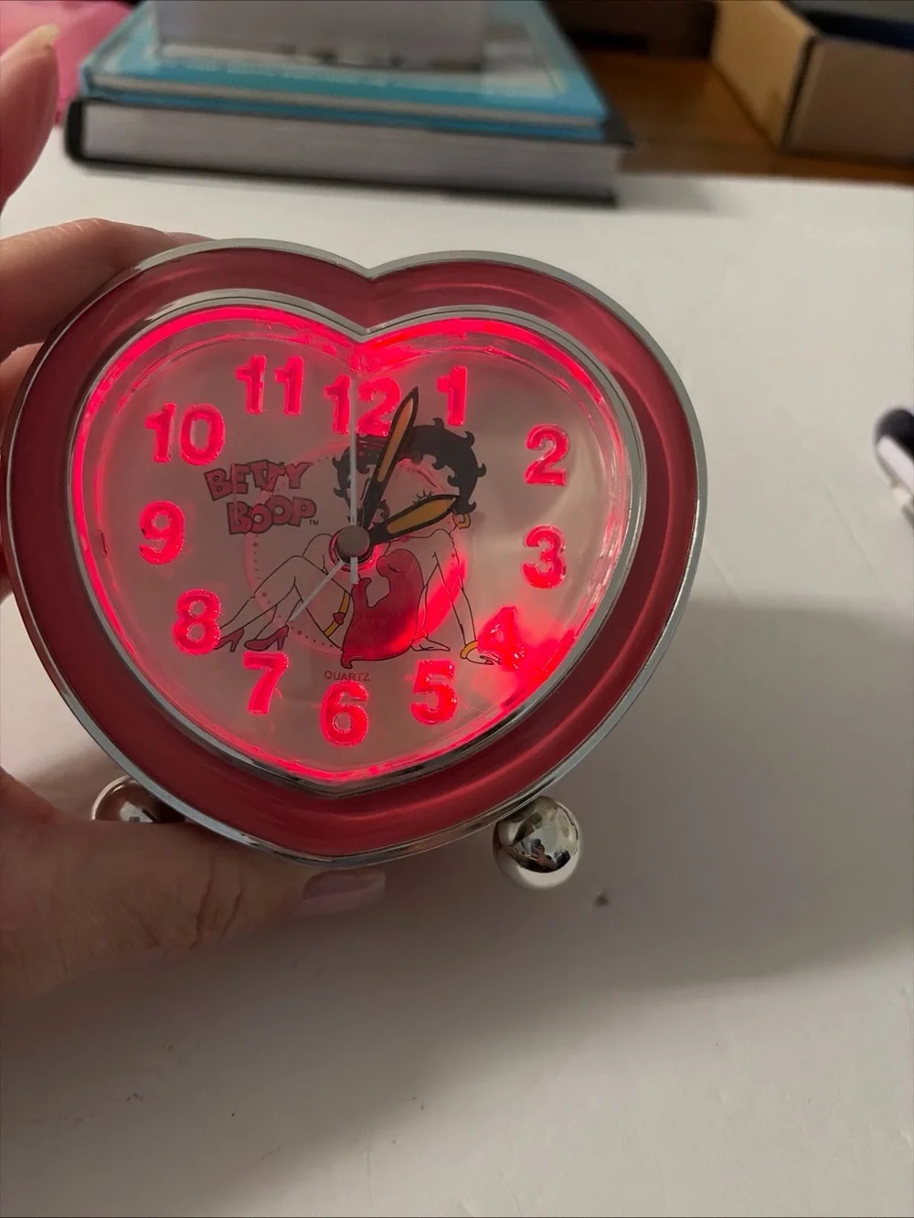 Vintage 2006 Betty Boop Red and Pink Heart Shaped Alarm Clock